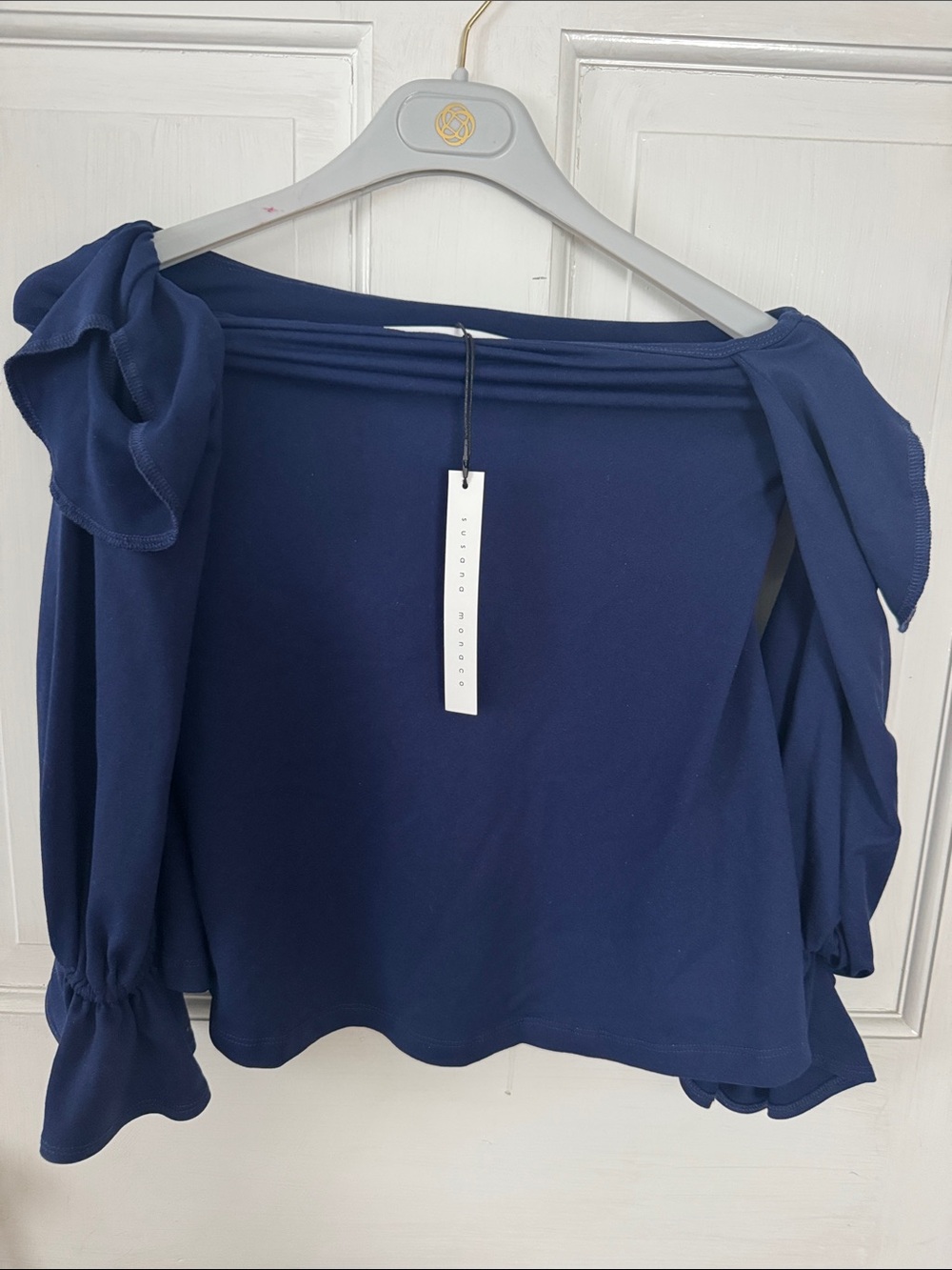 Susana Monaco Deep Navy Off-Shoulder Tie-Shoulder Top